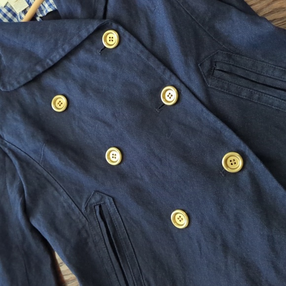 J. CREW I Navy Blue Indigo Metallic Pea Coat Double Breasted Jacket, 4 - Picture 10 of 16